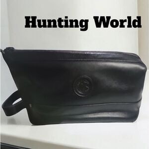 Hunting World Black Leather Toiletry Bag